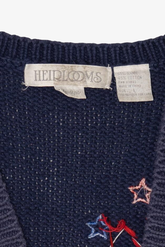 Vintage Hand Knit Red White And Blue America Stars Vest (1990s)