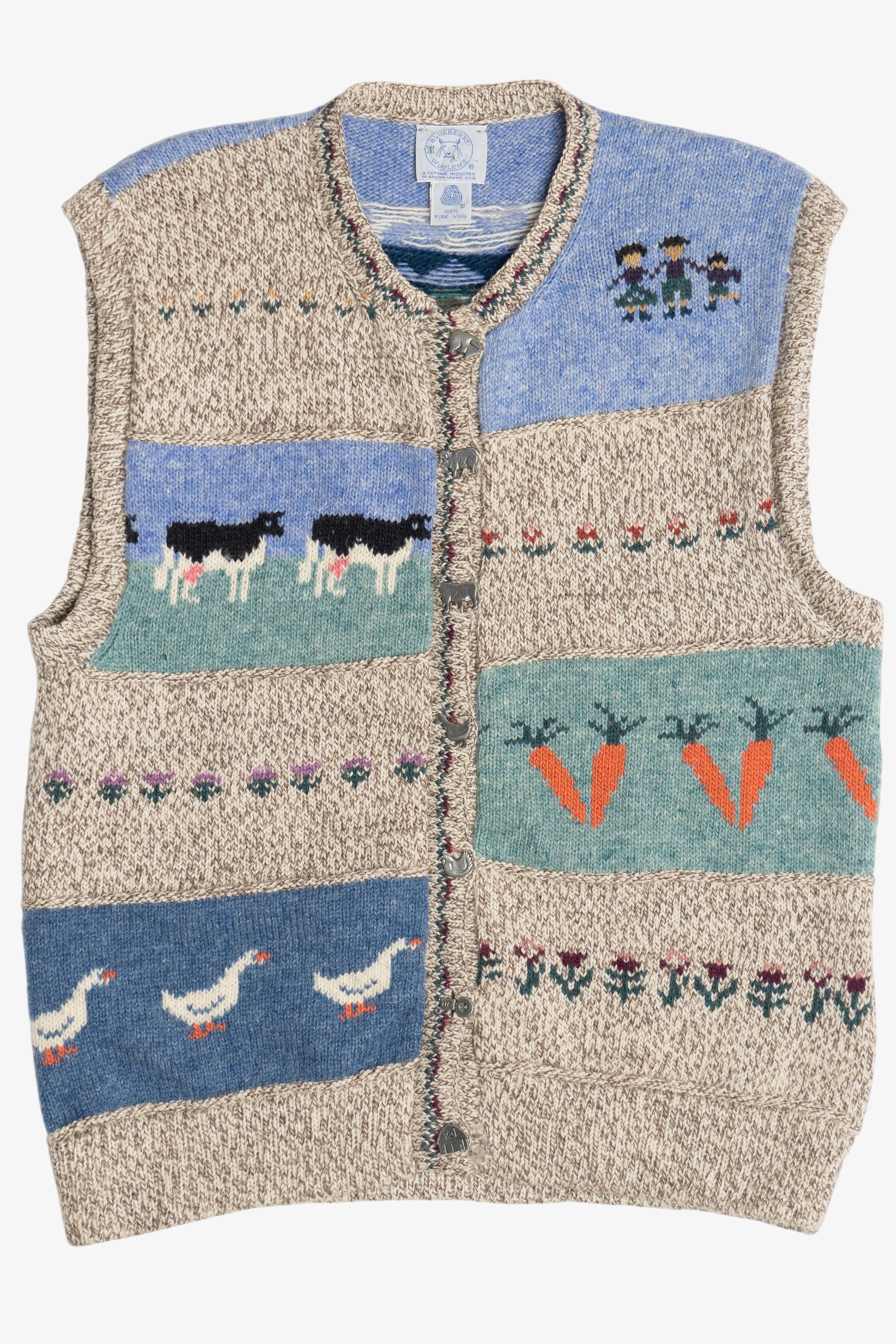 Vintage Blueberry Woolens Cows & Sheep Farm Motifs Sweater Vest (1980s)
