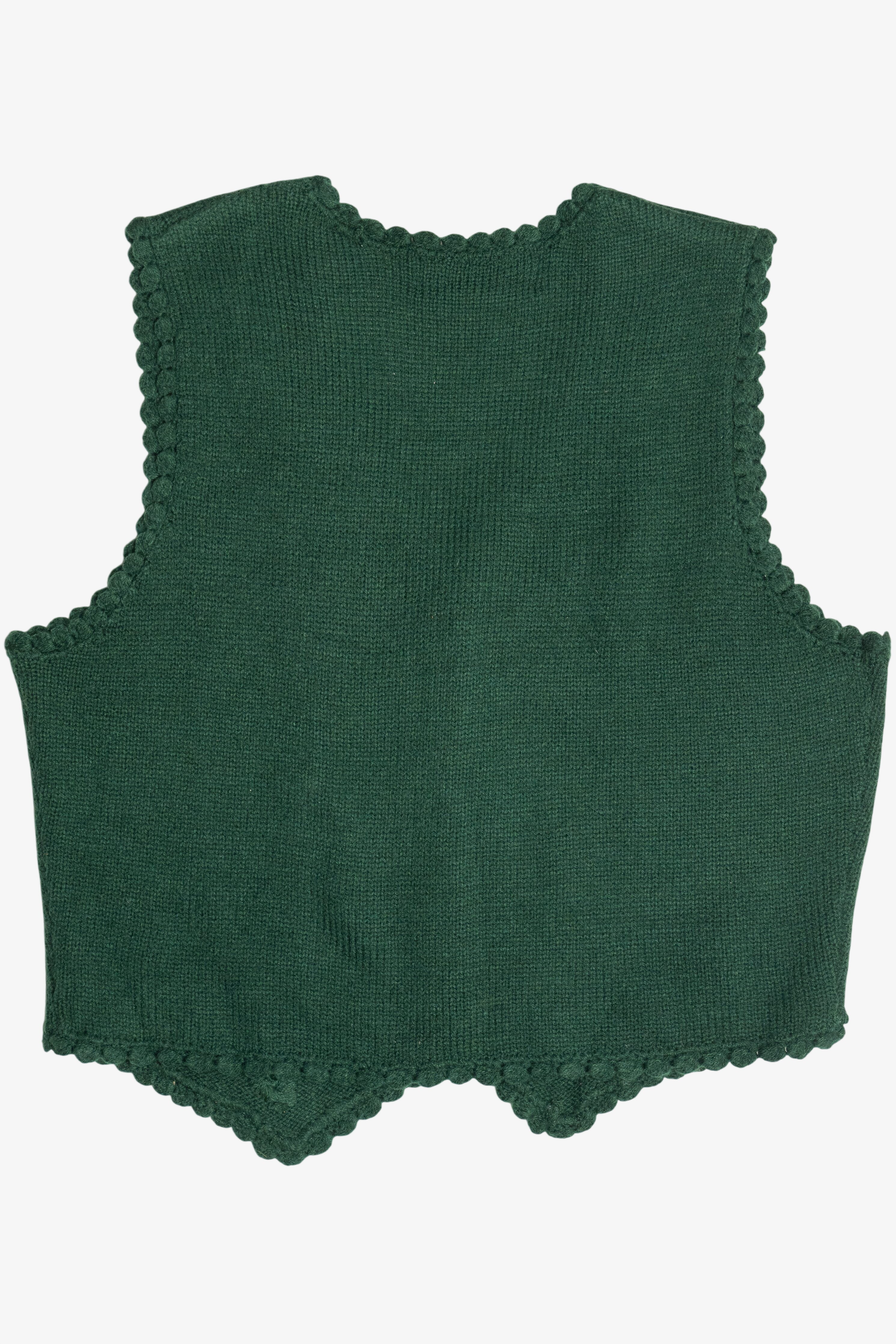 Vintage Dark Green Floral Knit Sweater Vest (1980s)