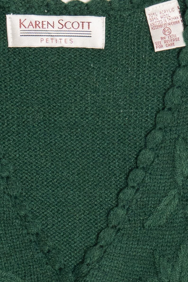 Vintage Dark Green Floral Knit Sweater Vest (1980s)
