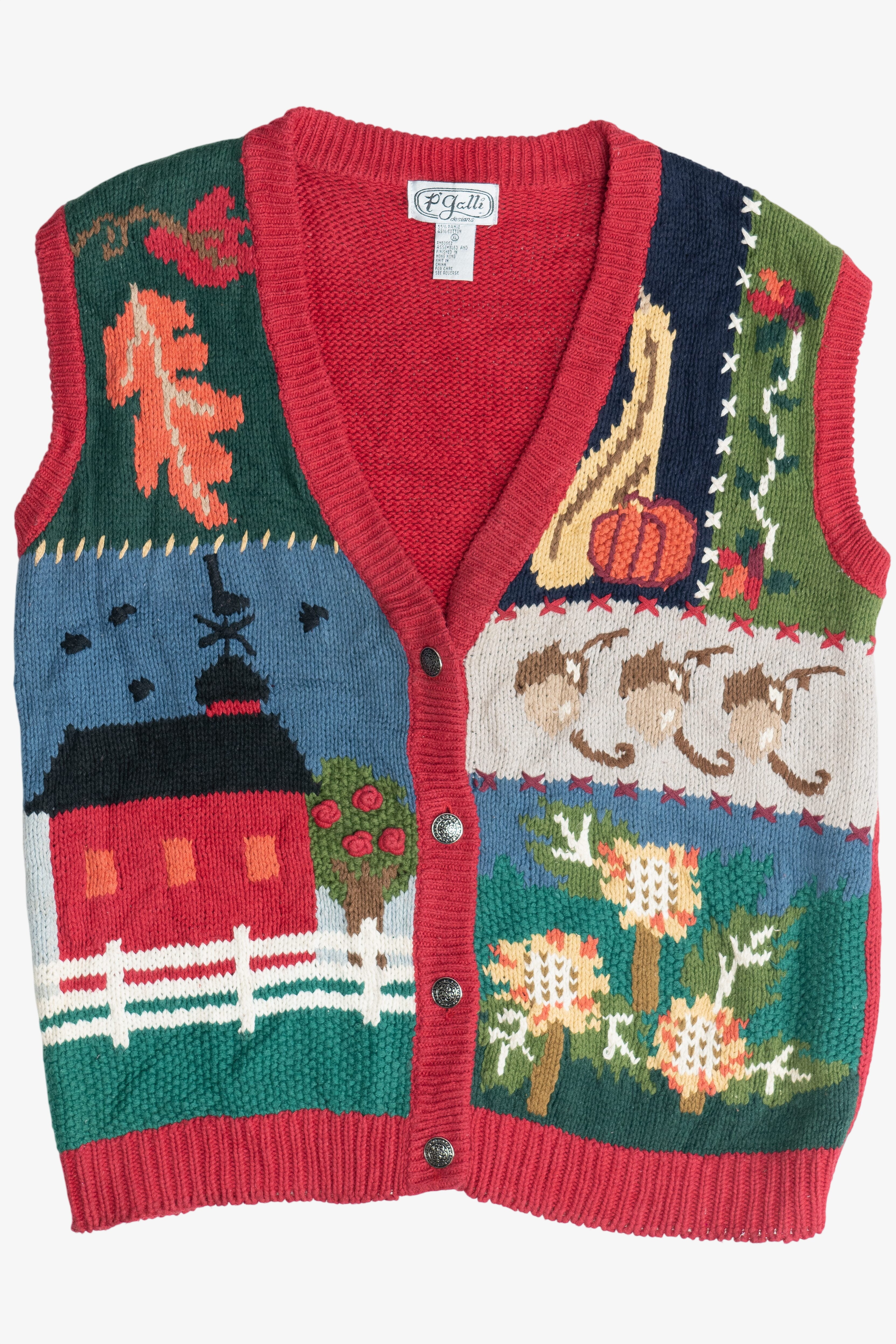 Vintage P' Galli Autumn Schoolhouse Knit Teacher Vest (1980s)