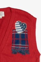 Vintage Susan Bristol Hand Embroidered Bear With Winter Scarves Button Up Vest (1990s)
