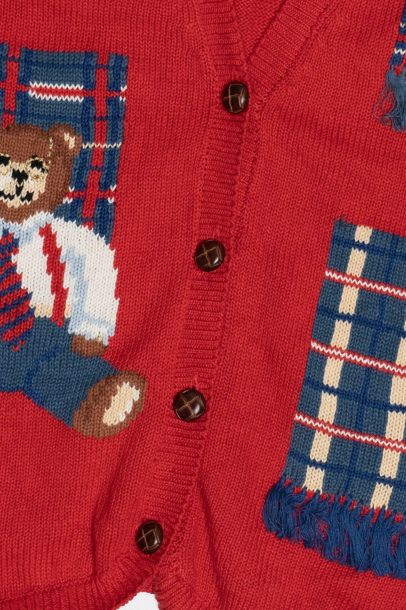 Vintage Susan Bristol Hand Embroidered Bear With Winter Scarves Button Up Vest (1990s)