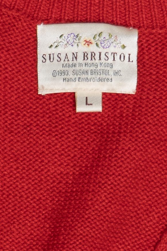 Vintage Susan Bristol Hand Embroidered Bear With Winter Scarves Button Up Vest (1990s)