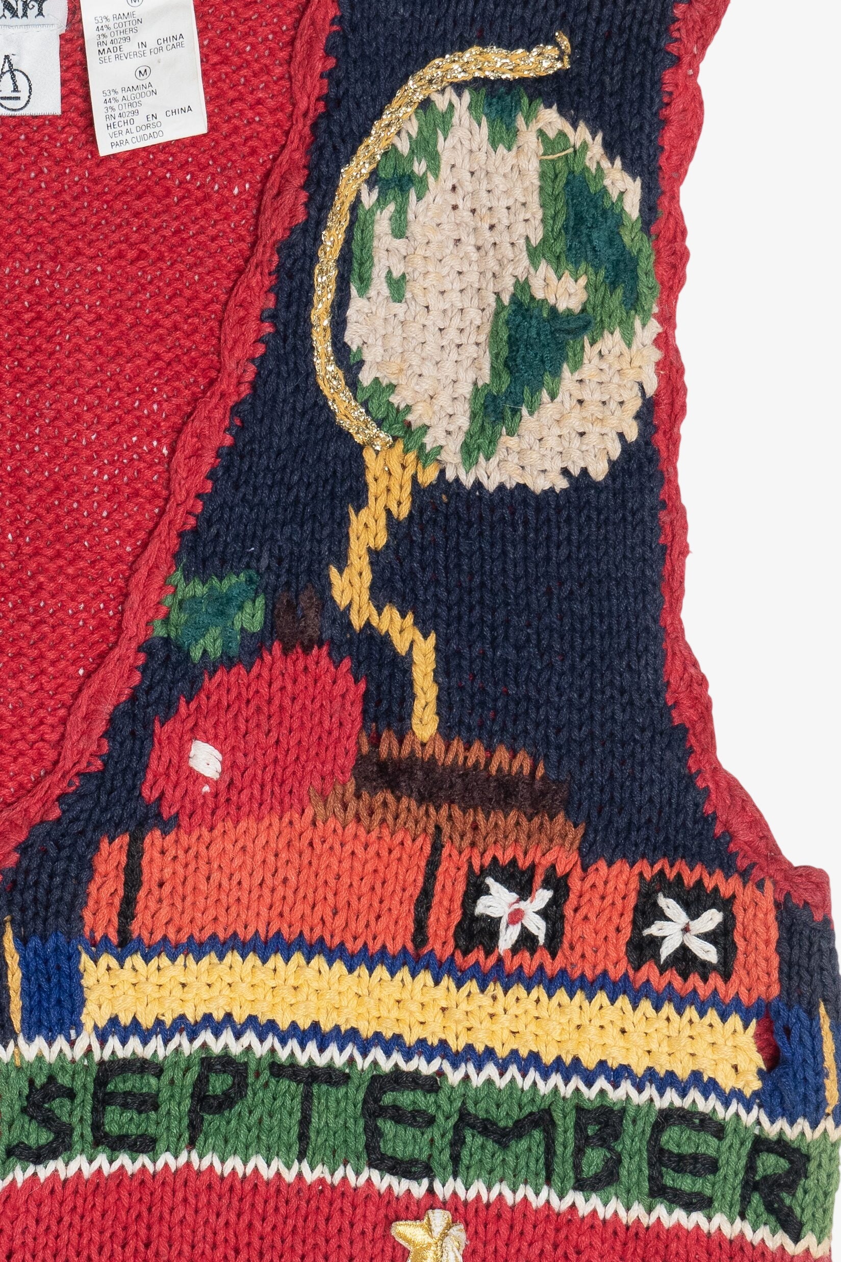 Vintage Hand Knit "September October November December" Holidays Teacher Vest (1990s)