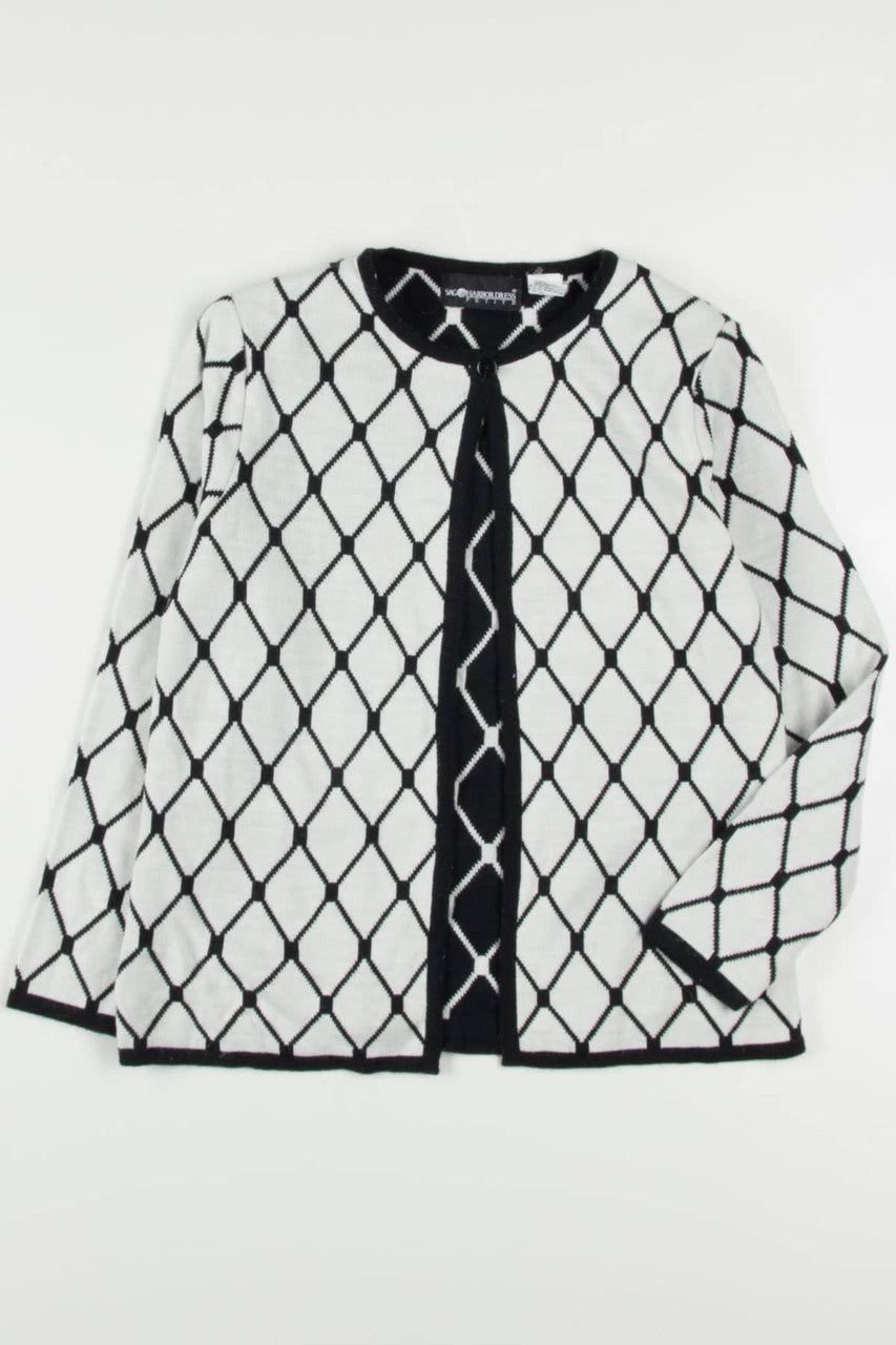 Black & White Faux Cardigan Pullover Sweater 100