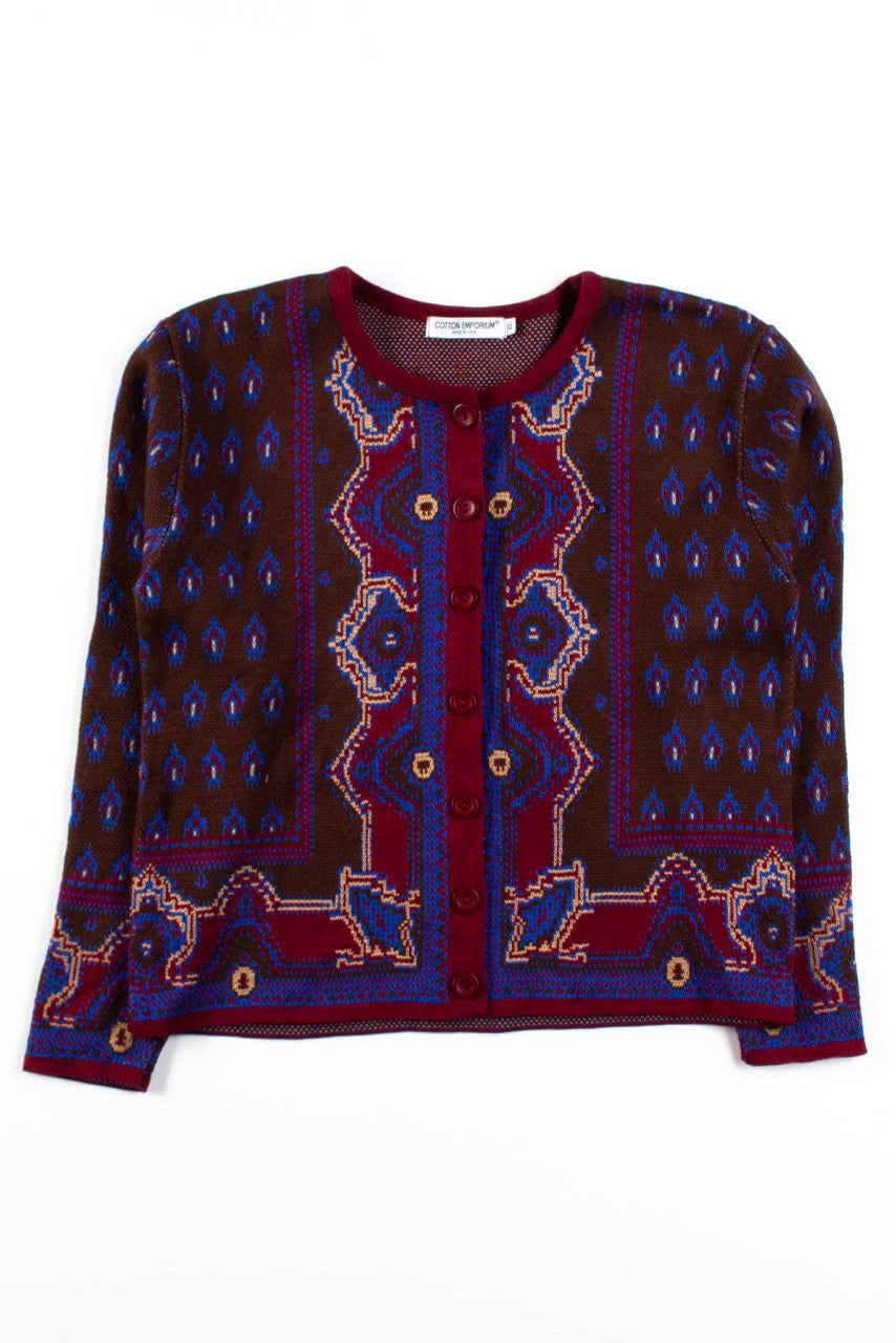 Vintage Brown Patterned Cardigan Sweater