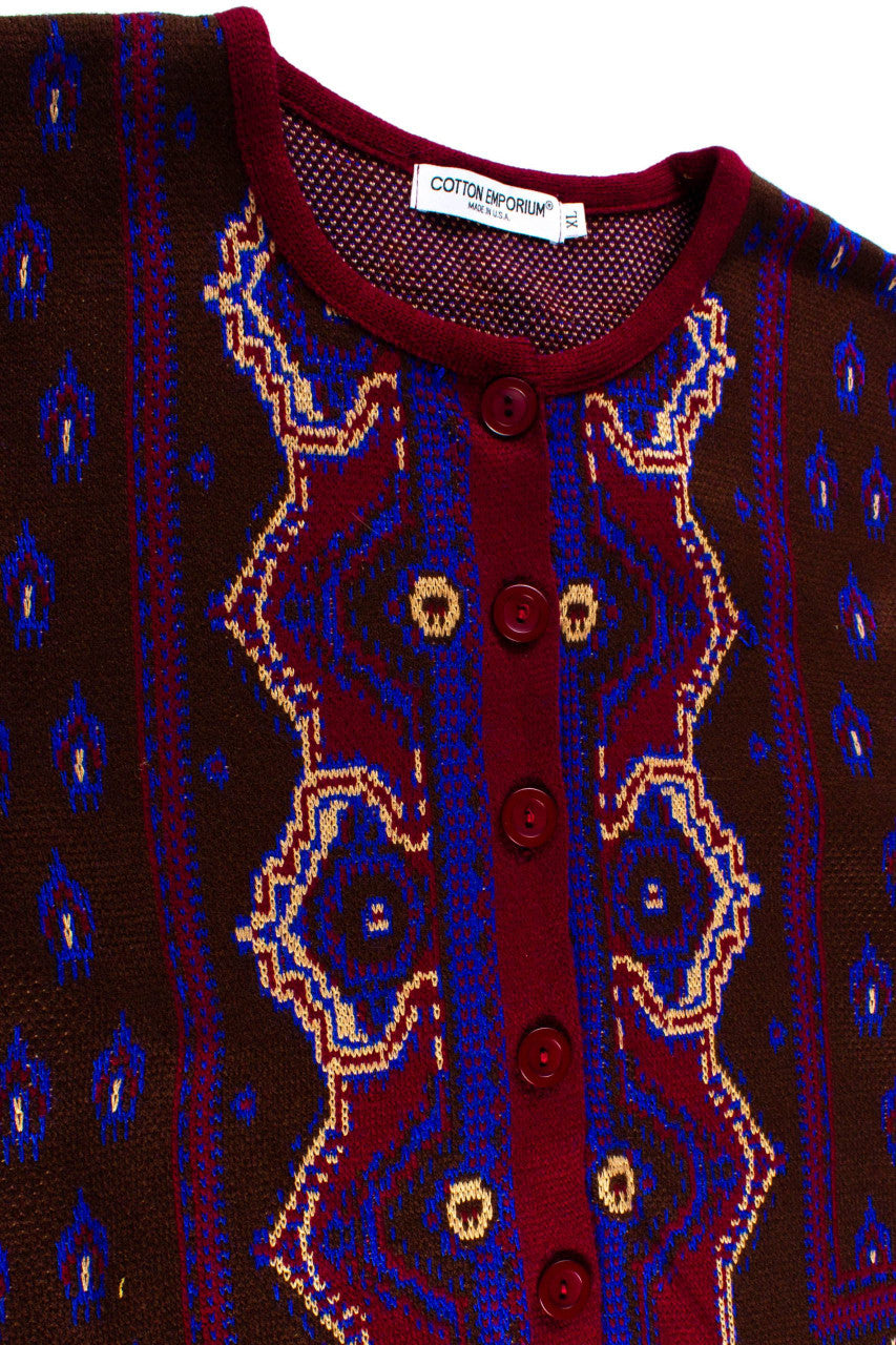 Vintage Brown Patterned Cardigan Sweater