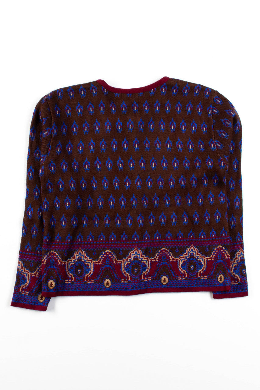 Vintage Brown Patterned Cardigan Sweater