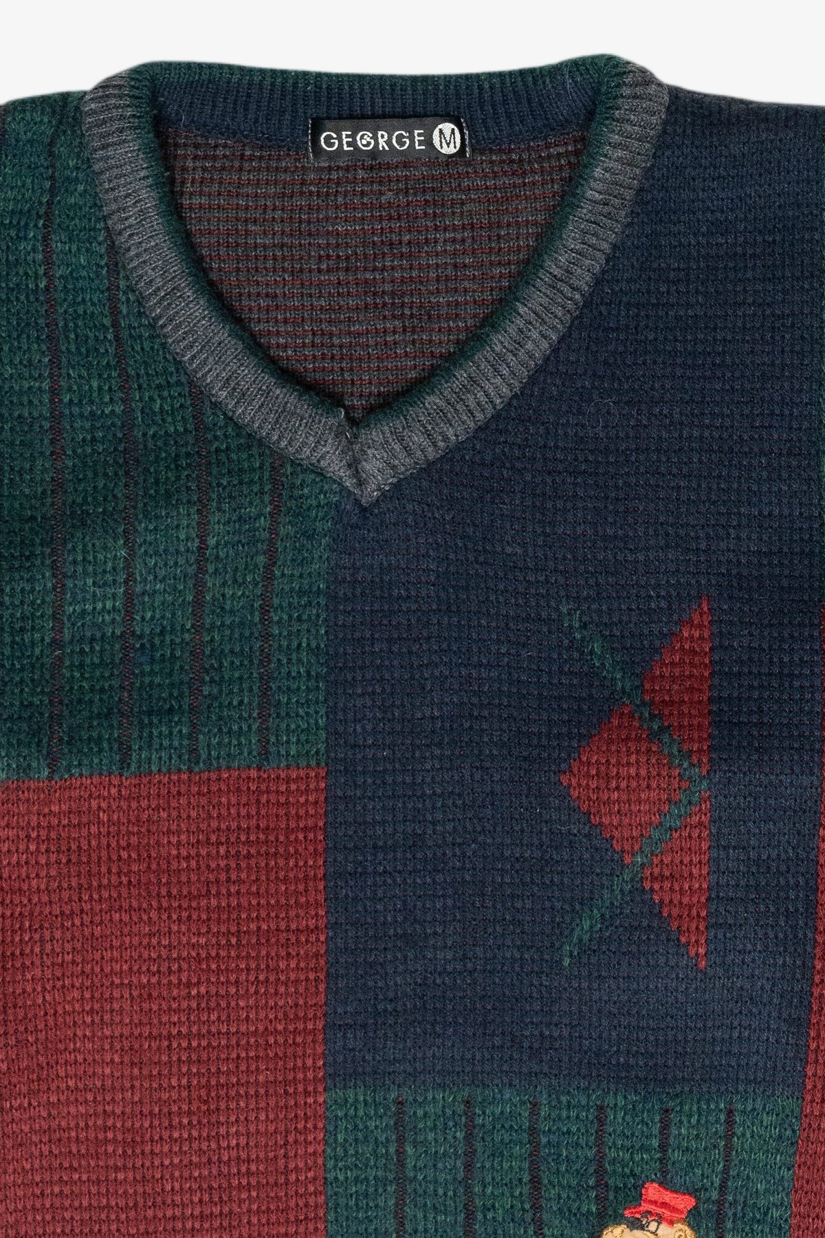George Geometric Bear Applique Vintage Sweater (1980s)