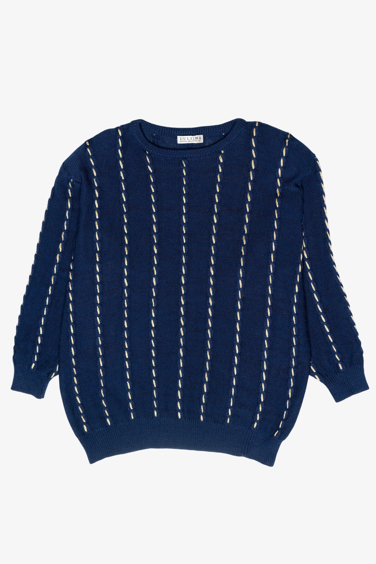 L'ultima Navy Stitched Stripe Vintage Sweater (1990s)