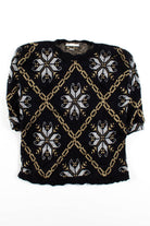 Vintage Metallic Chains Half Sleeve Sweater