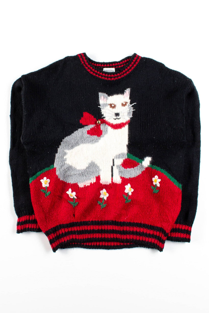 Vintage Cat & Flowers Sweater