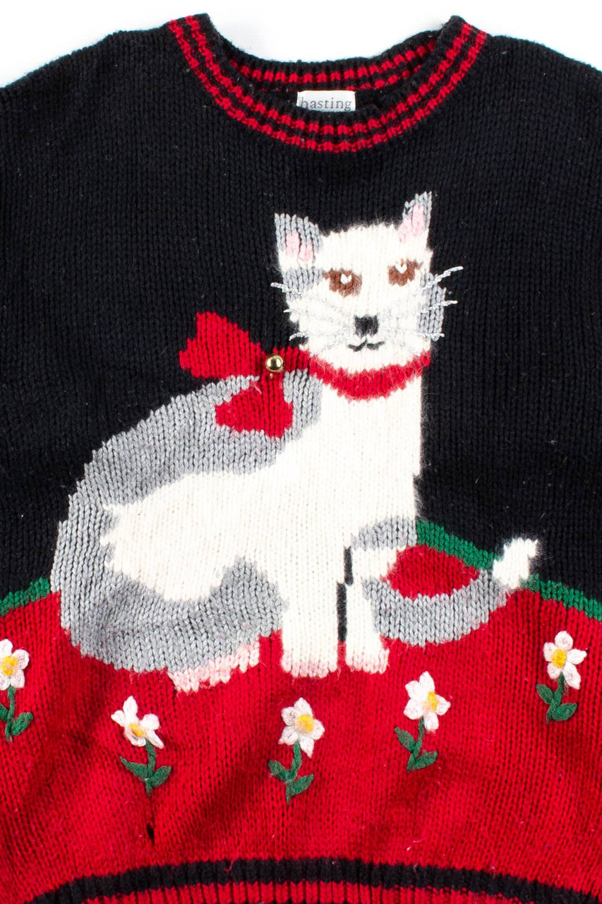 Vintage Cat & Flowers Sweater