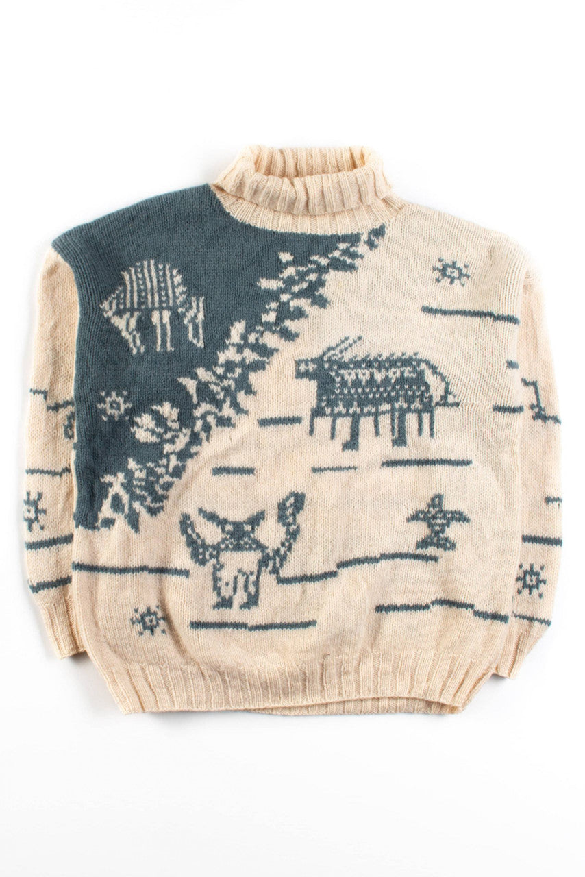 Vintage Pictographs Wool Turtleneck Sweater