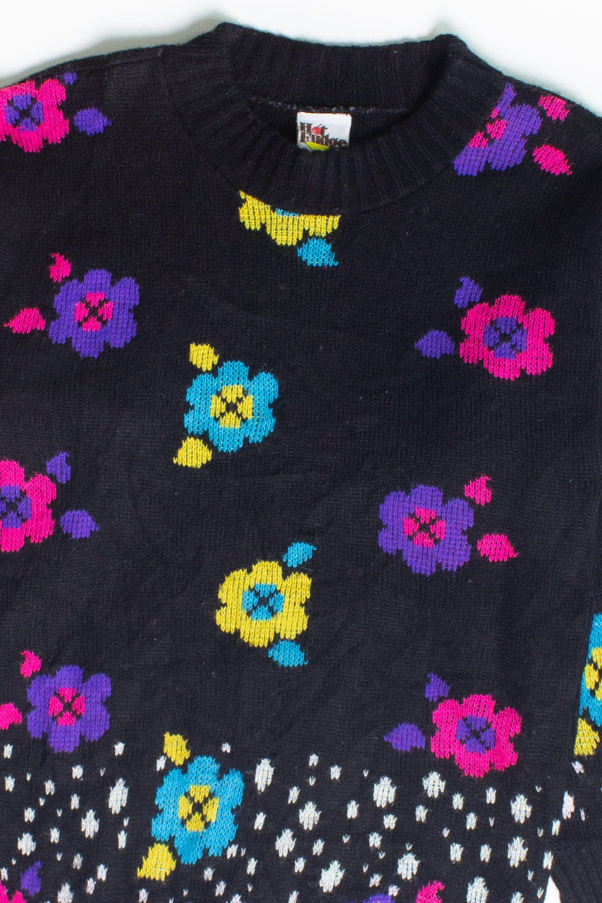 Vintage Black Floral Sweater (1980s)