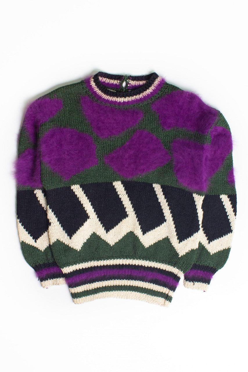 Vintage Abstract Purple Fur Sweater (1980s)