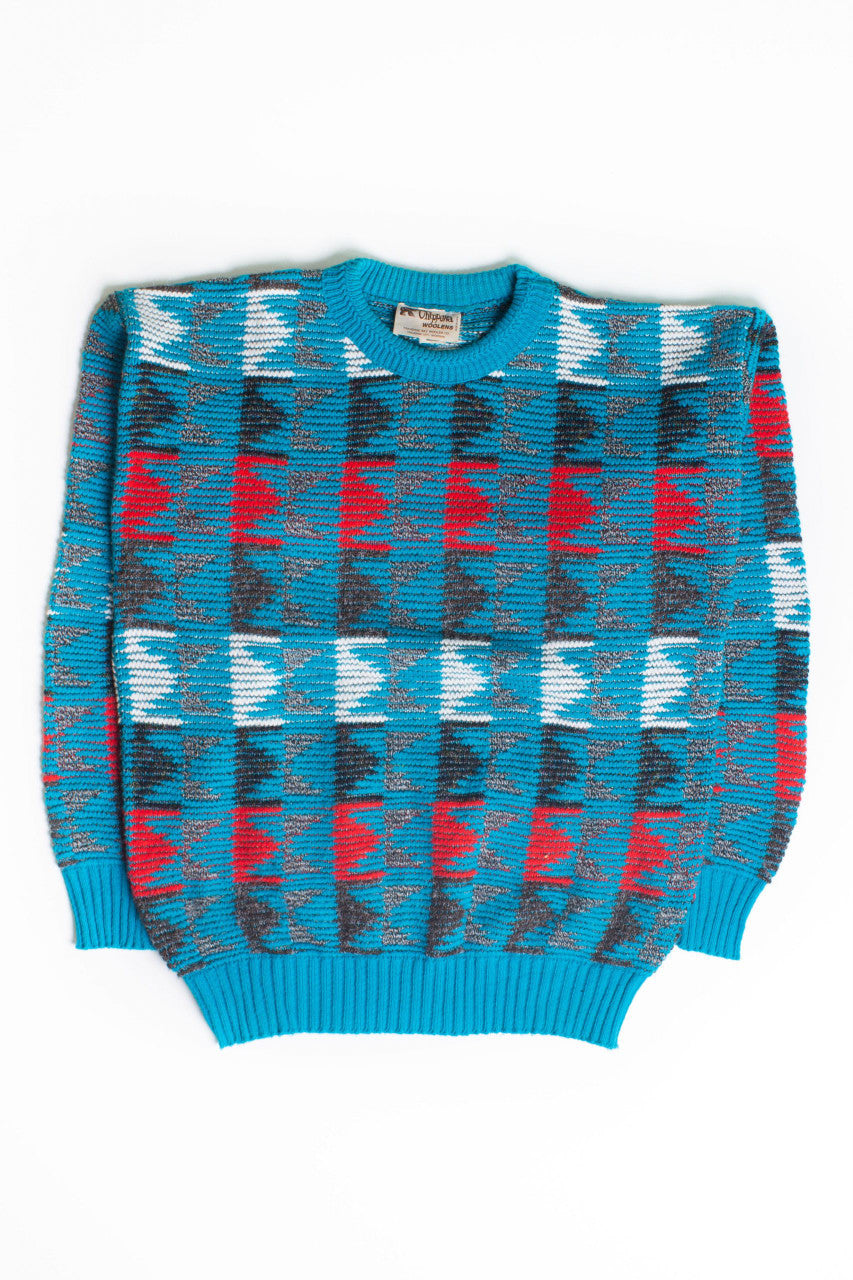 Vintage Blue Patterned Sweater (1980s)