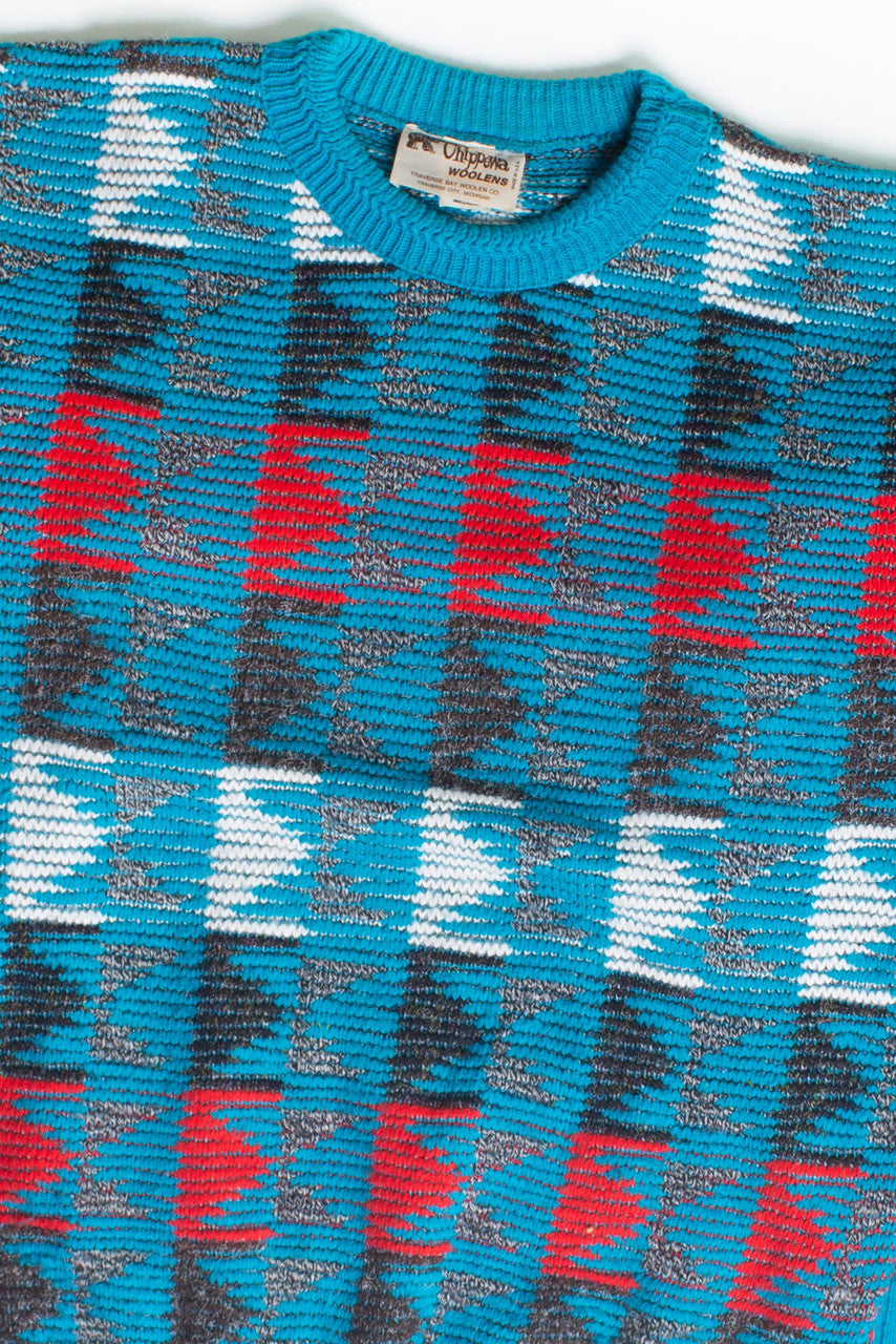 Vintage Blue Patterned Sweater (1980s)