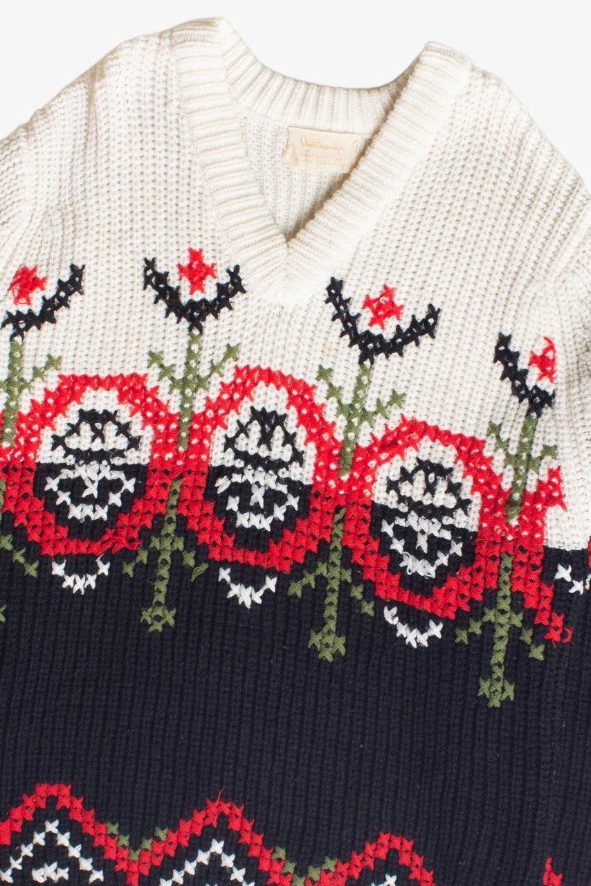 Vintage Floral V-Neck Sweater (1980s)