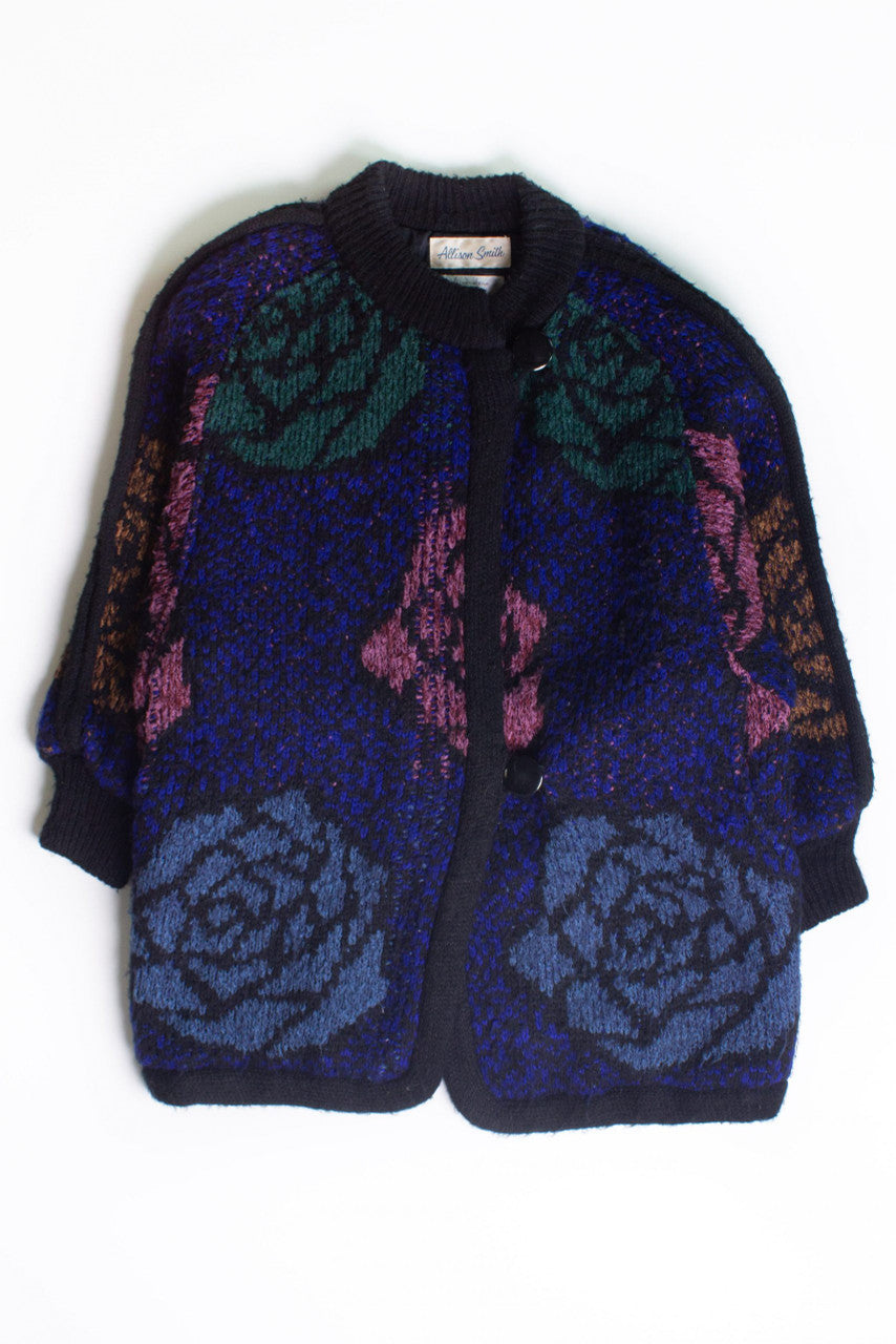 Vintage Floral Wrap Sweater Coat (1980s)