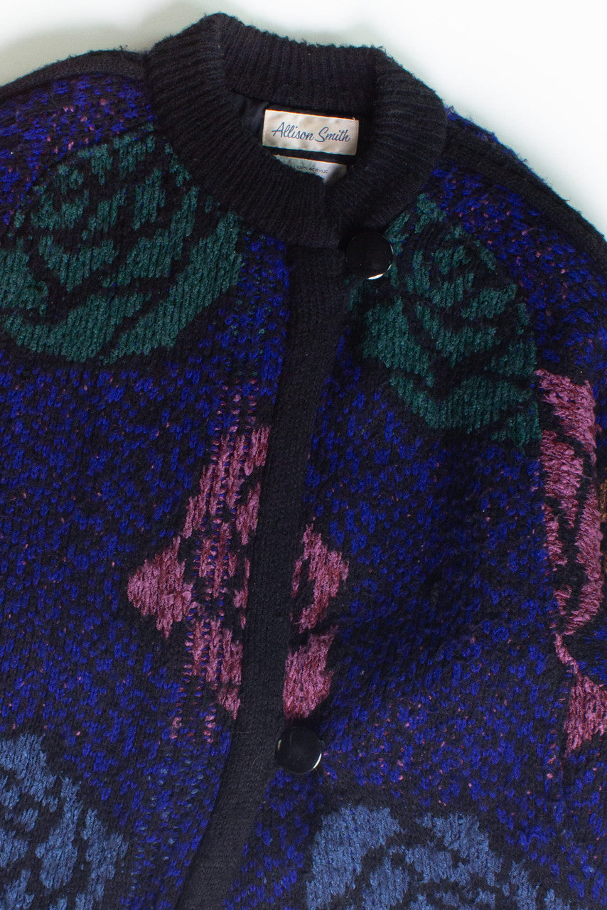 Vintage Floral Wrap Sweater Coat (1980s)