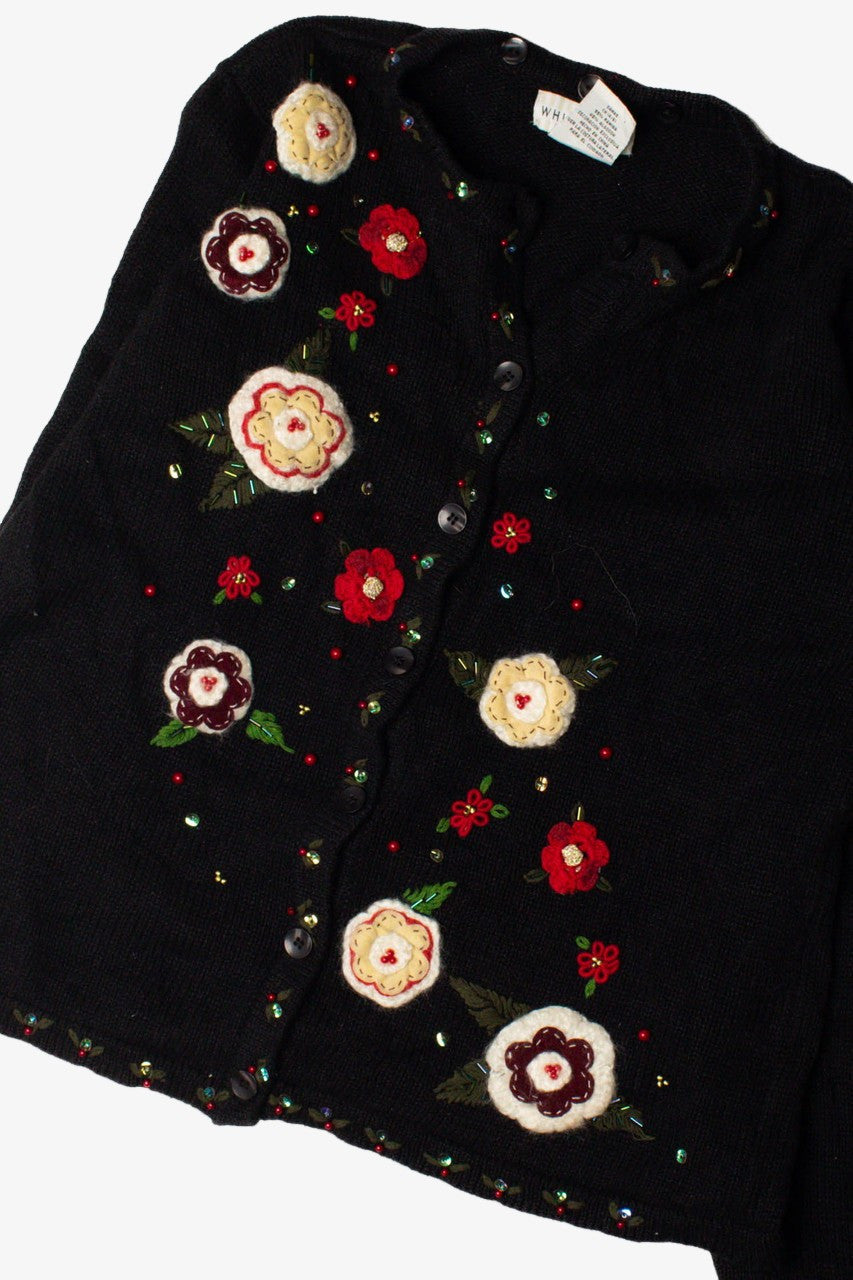 Beaded Flowers Black Sweater