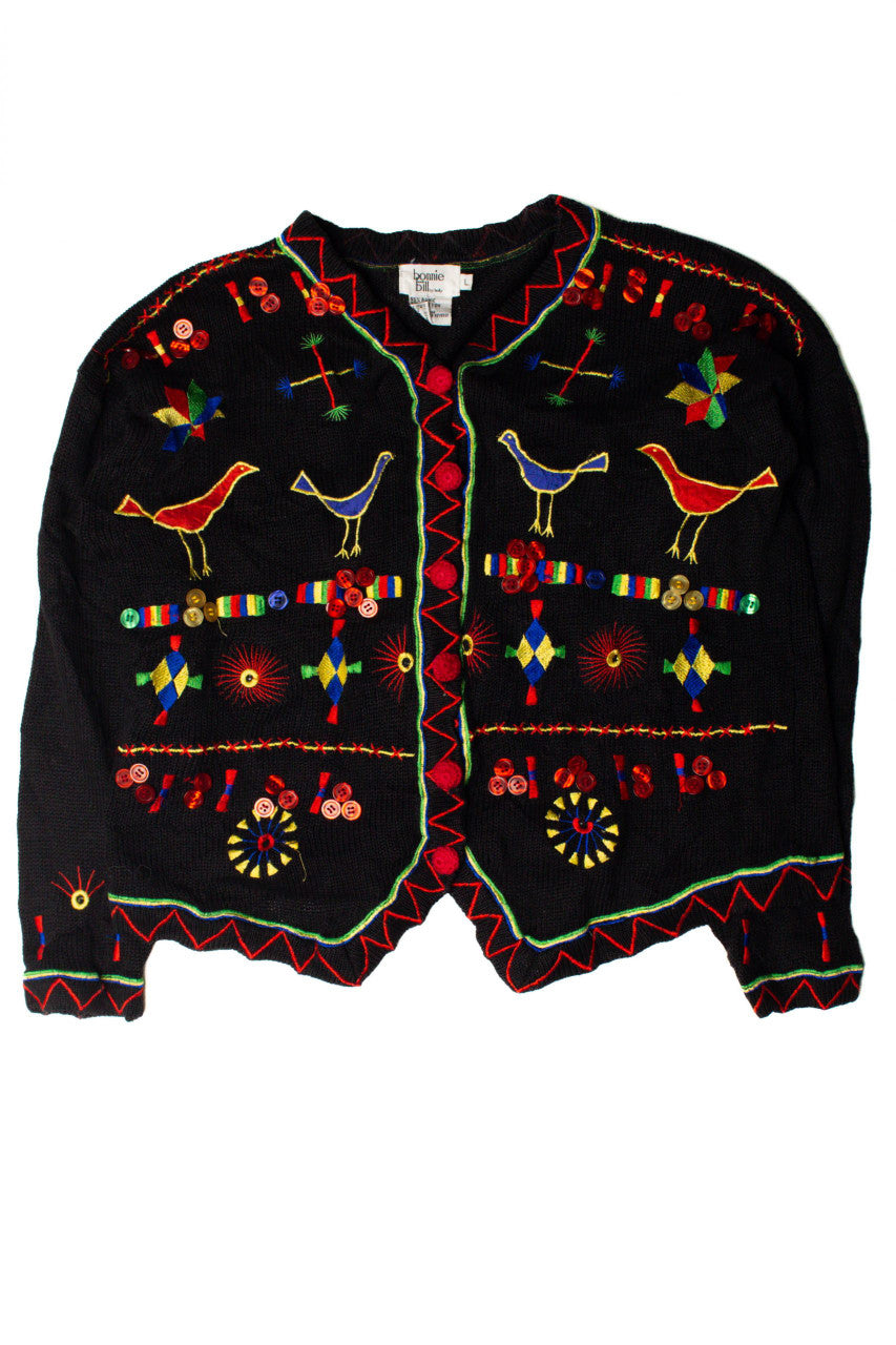 Beaded Birds & Buttons Sweater