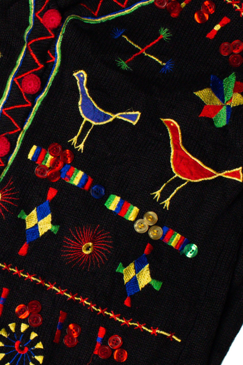 Beaded Birds & Buttons Sweater