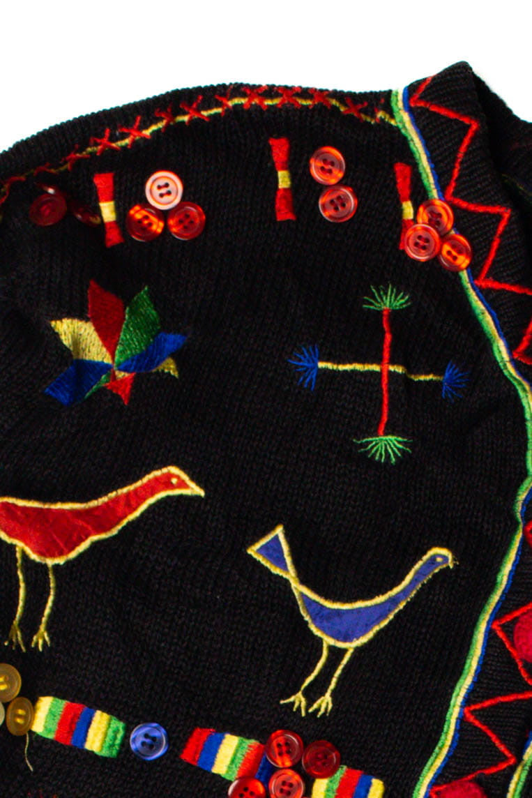 Beaded Birds & Buttons Sweater