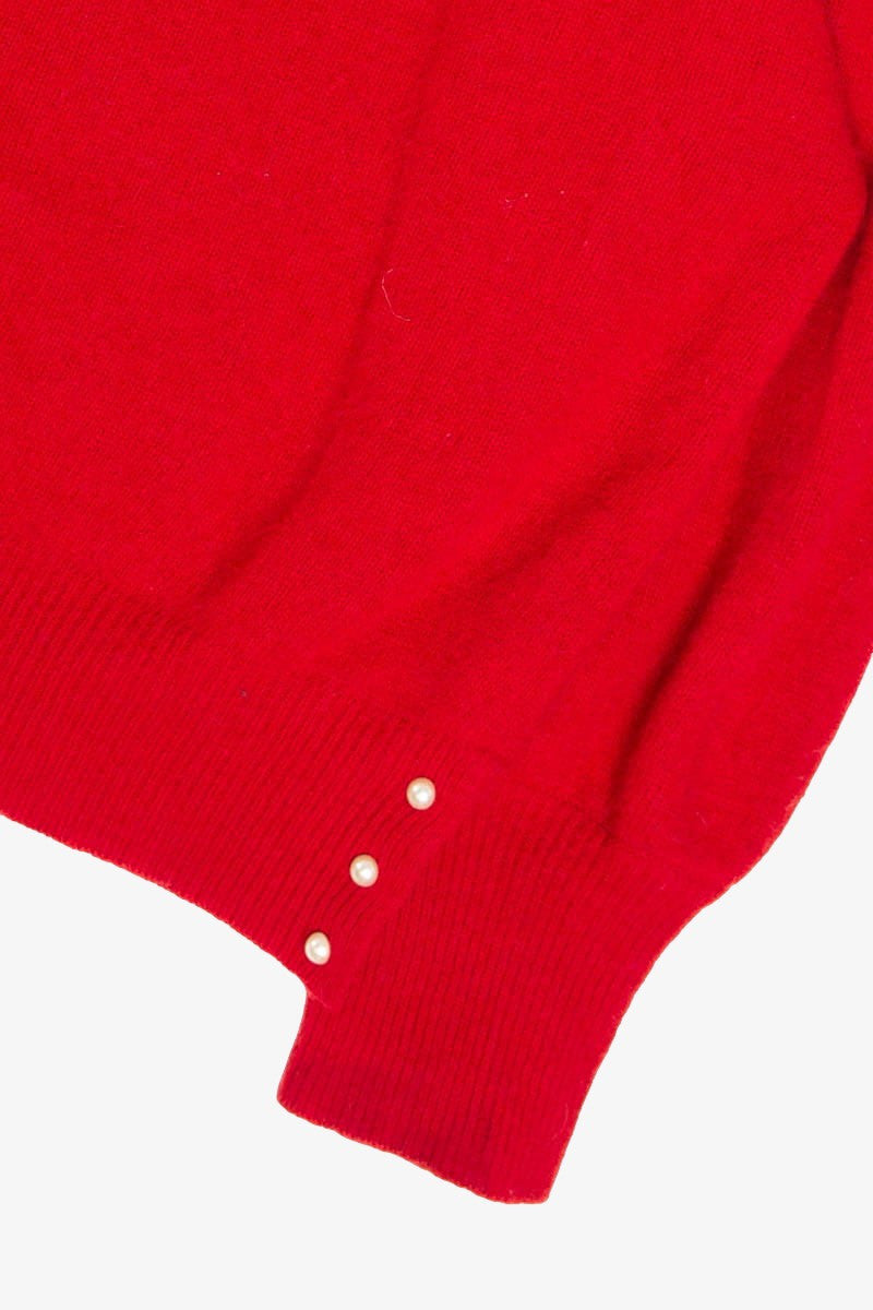 Red Bishop Sleeve Pearl Detail Sweater