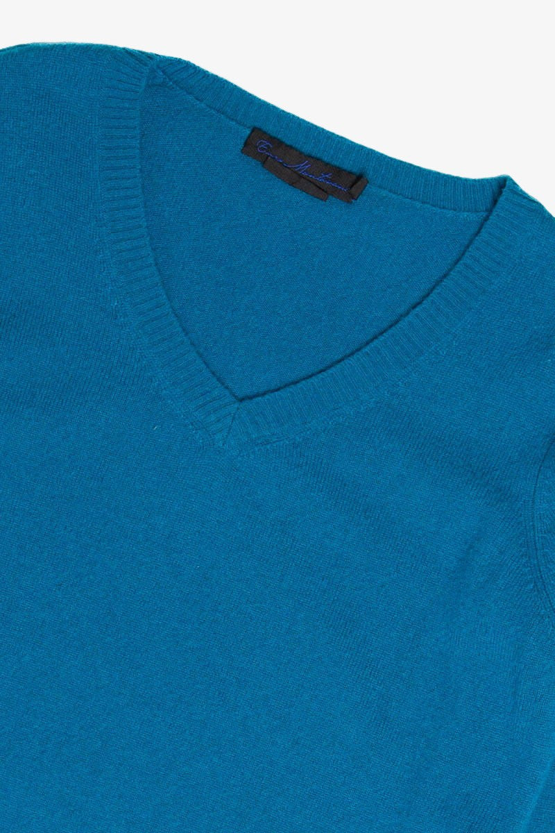 Teal V-Neck Cashmere Sweater