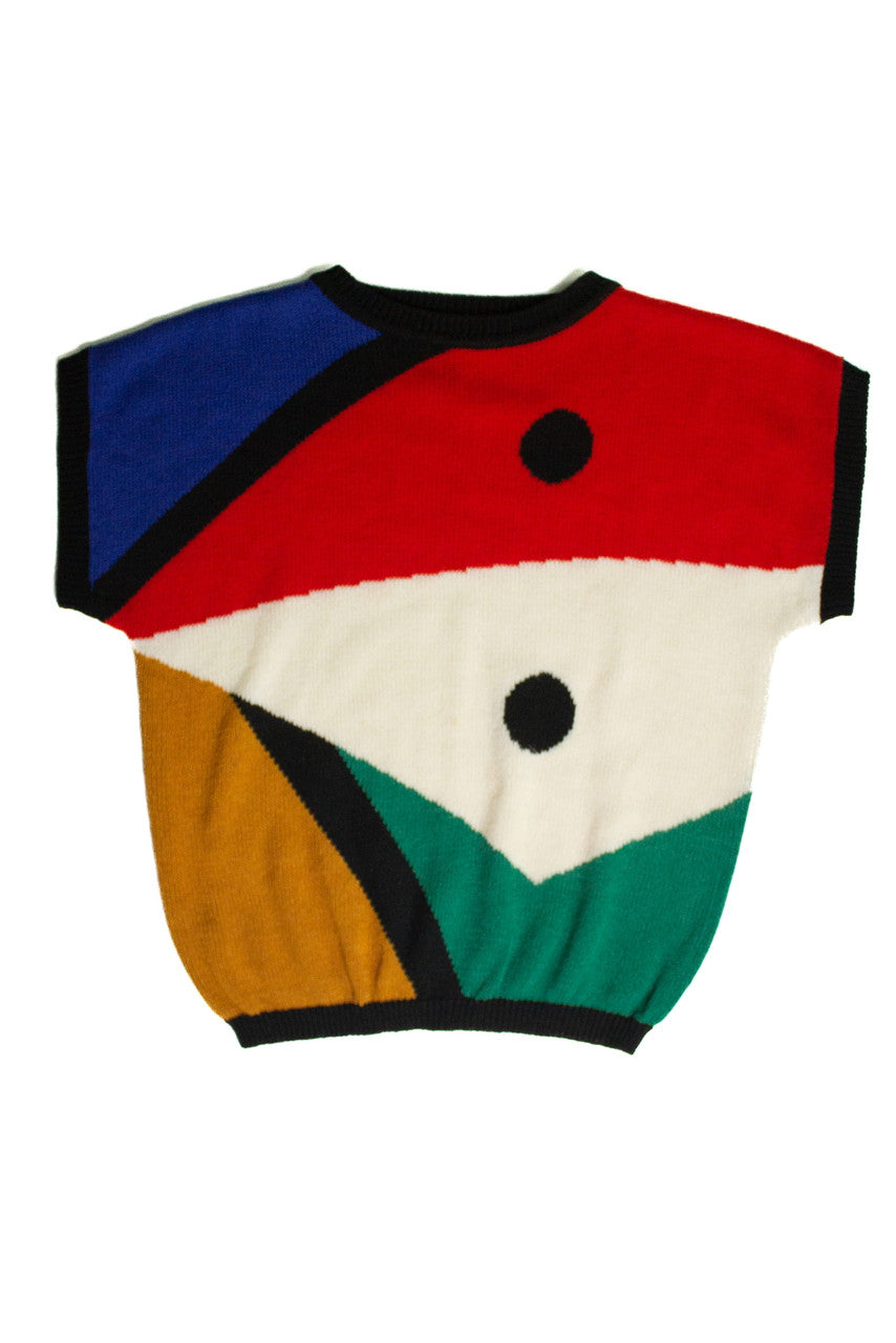 Vintage Color Block Short Sleeve Sweater (sz. Medium)
