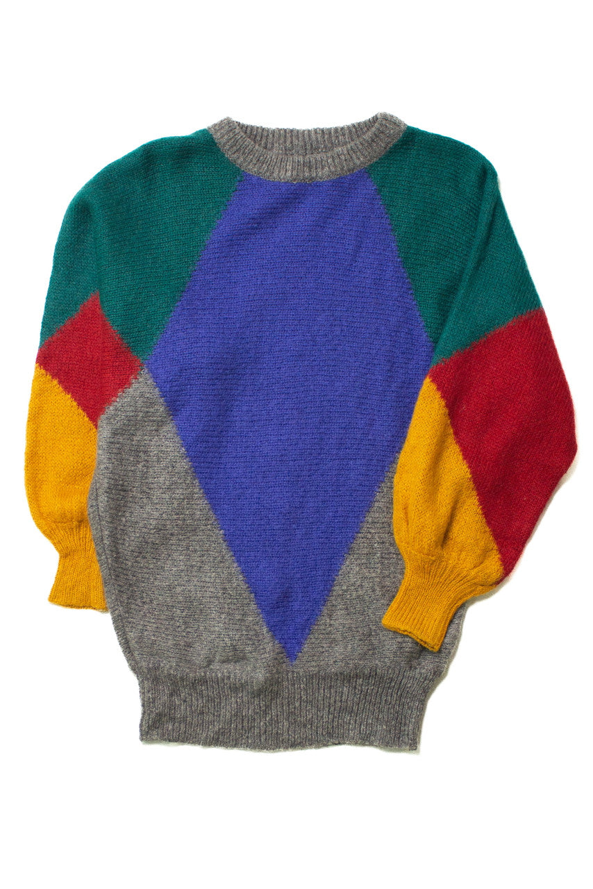 Vintage Diamond Color Block Sweater (sz. Medium)