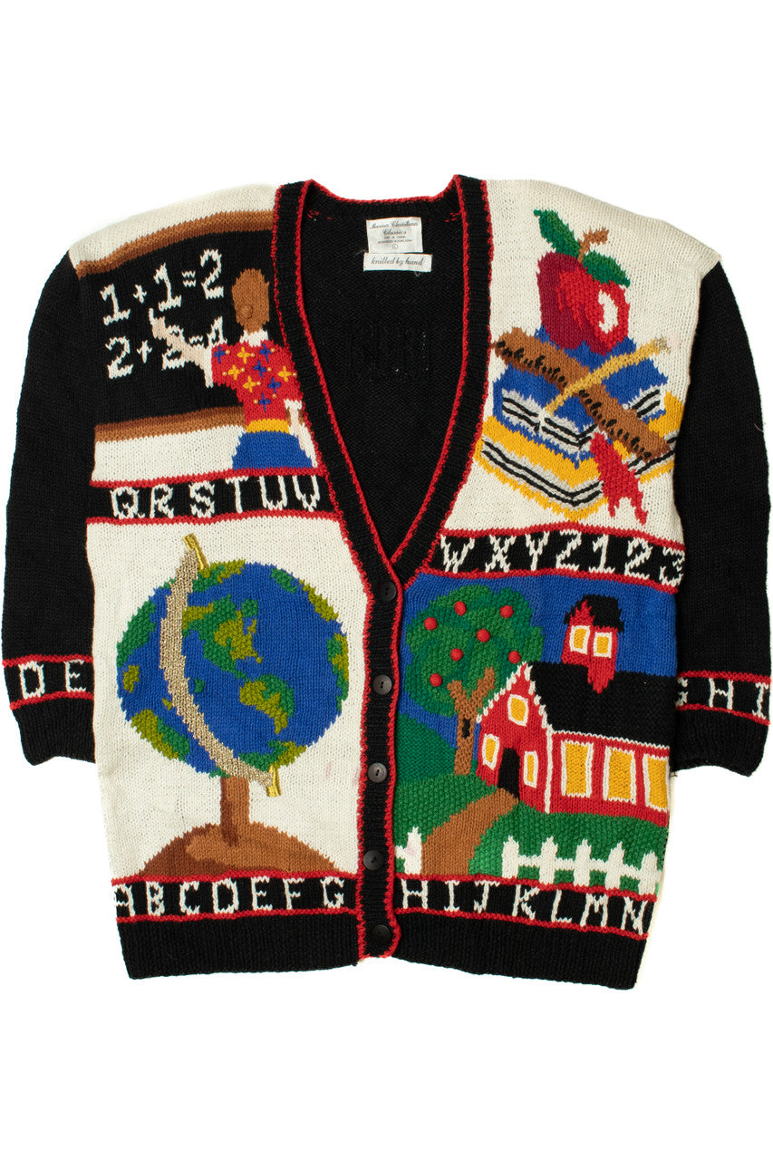 Vintage ABC's Schoolhouse Teacher Cardigan Sweater