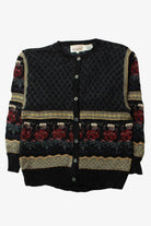 Vintage Black Floral Pattern Cardigan Sweater (1990s)