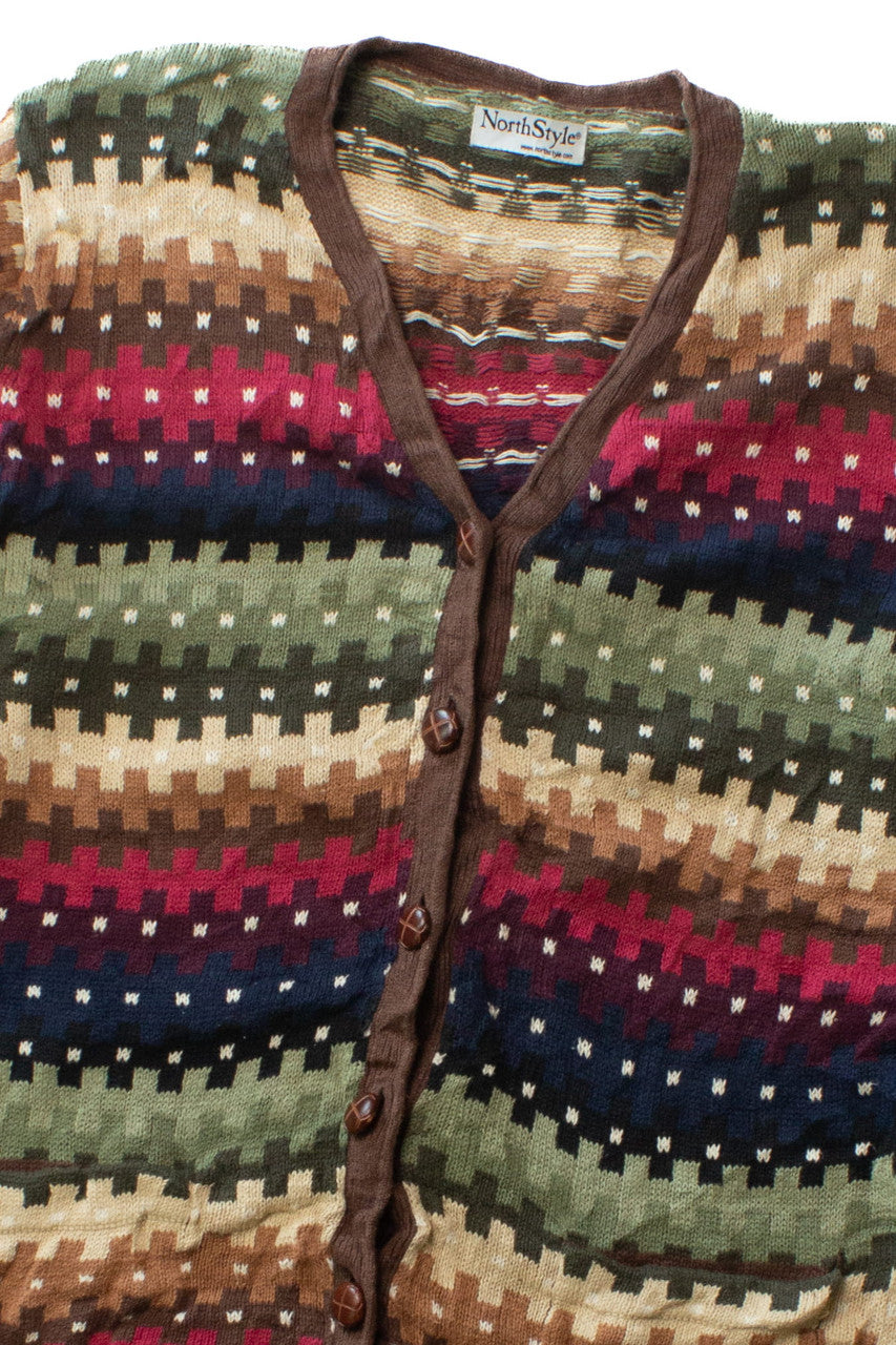 Vintage North Style Multicolor Cardigan Sweater (1990s)