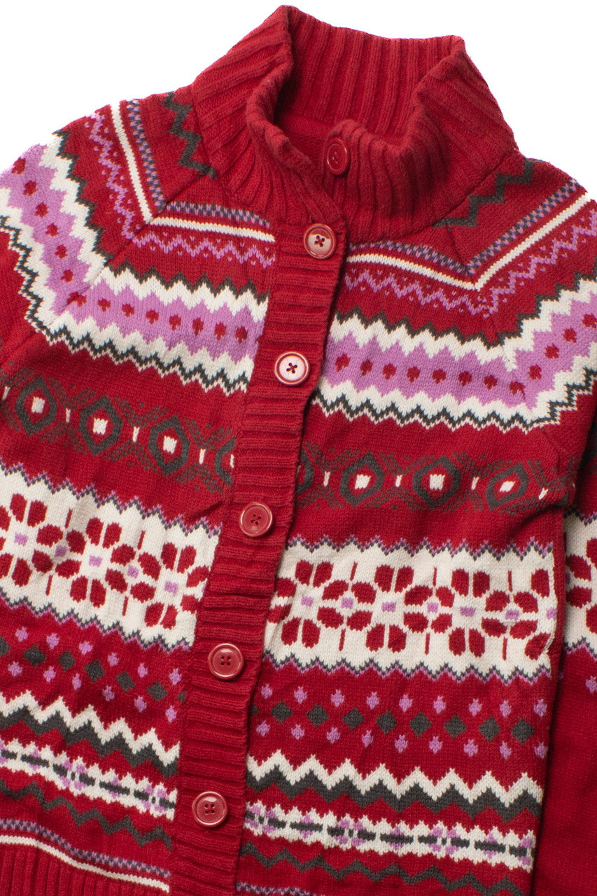 Vintage Red Fair Isle Button Up Sweater (1990s)