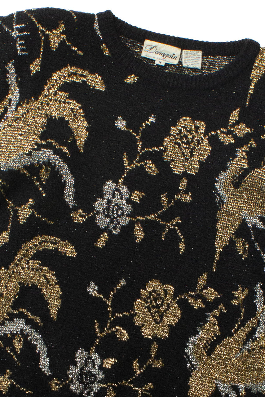 Vintage Donagain Gold Metallic Floral Sweater (1980s)