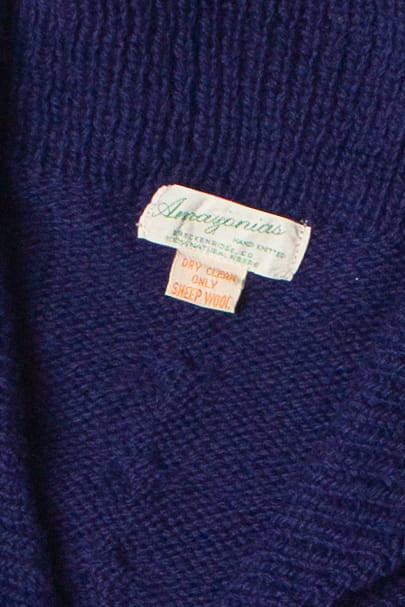Vintage Hand Knit Bird Pattern Cowl Neck Sweater