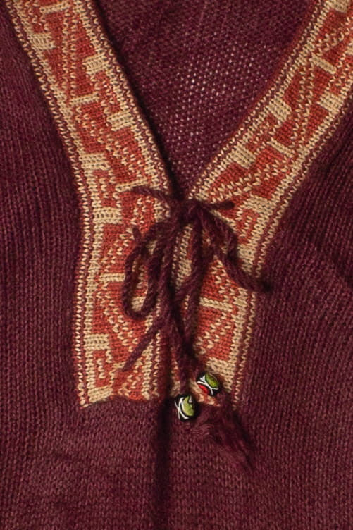 Vintage Lace Up Hooded Alpaca Wool Sweater