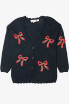 Vintage Red Plaid Bow Applique Cardigan Sweater