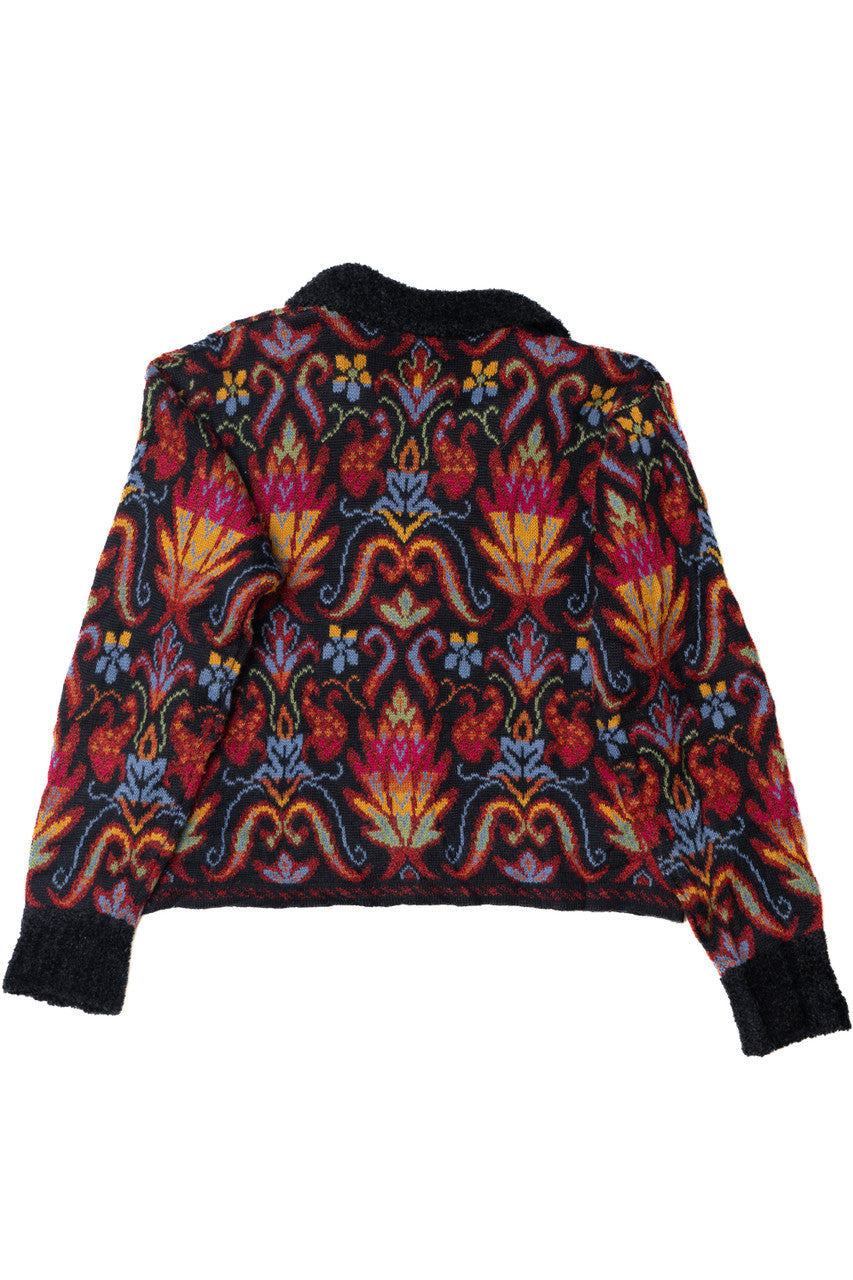 Vintage Psychedelic Floral Zip-Up Sweater