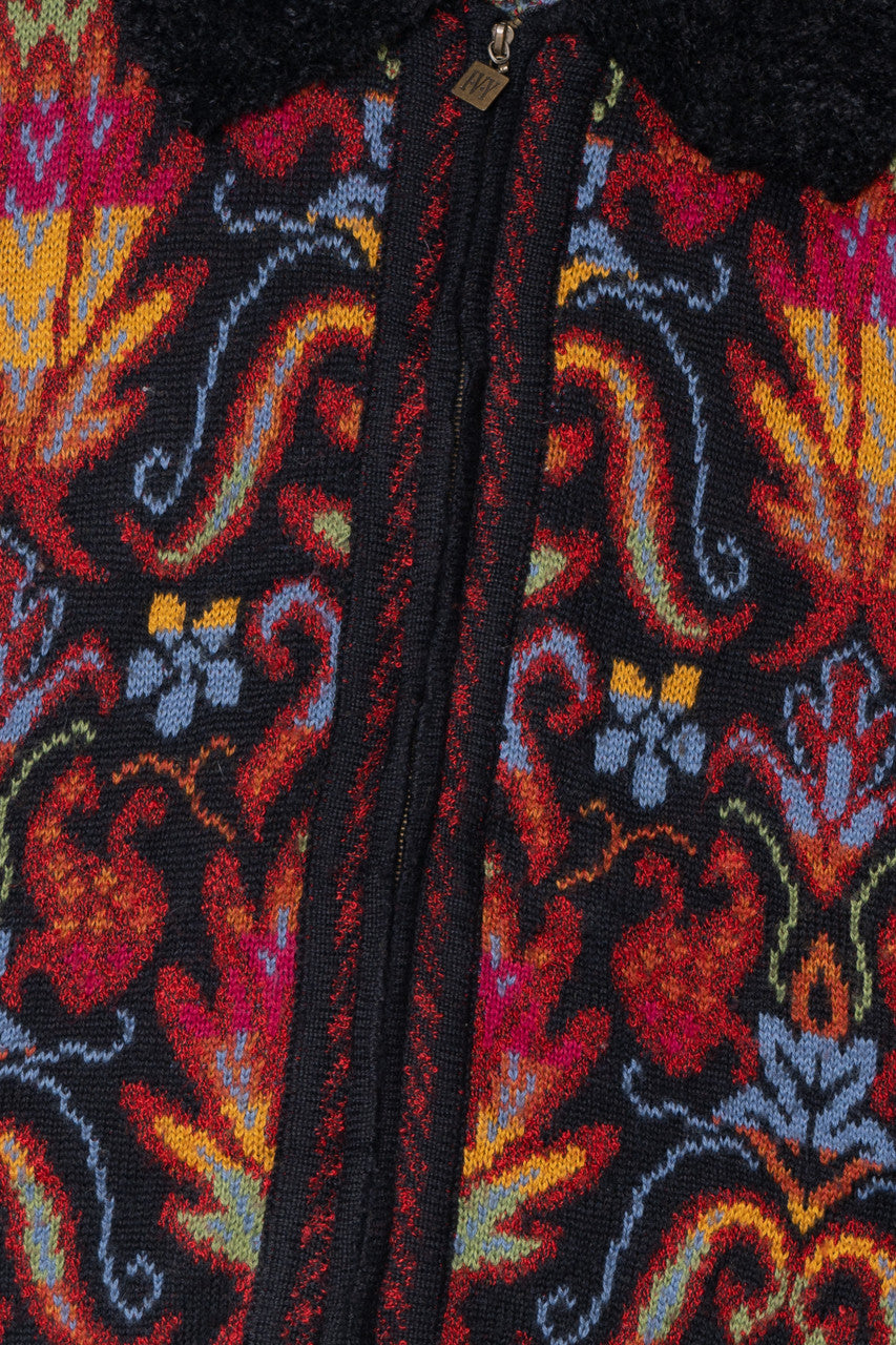 Vintage Psychedelic Floral Zip-Up Sweater