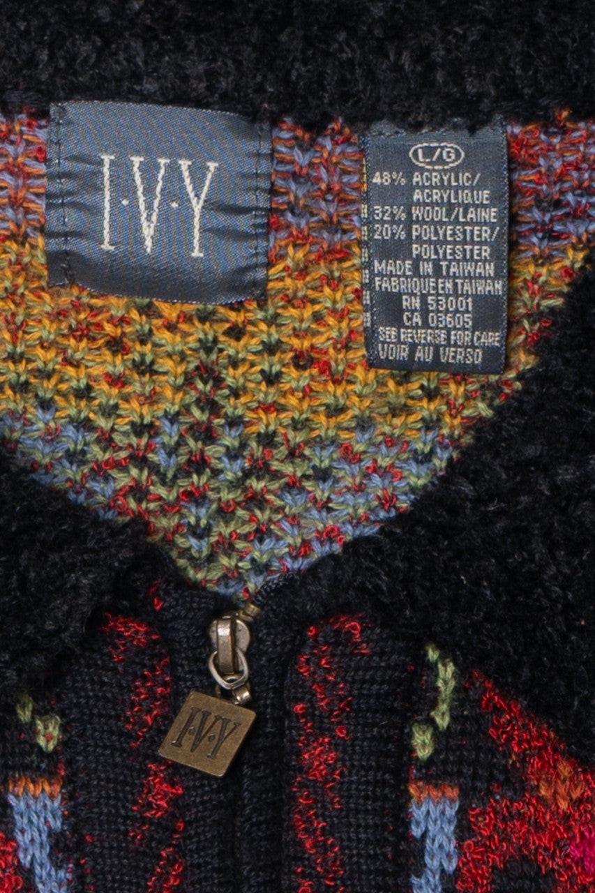 Vintage Psychedelic Floral Zip-Up Sweater
