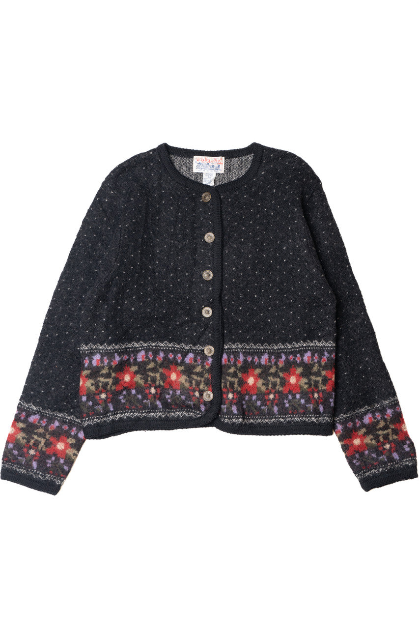 Vintage Swiss Dot Floral Tally-Ho Cardigan Sweater