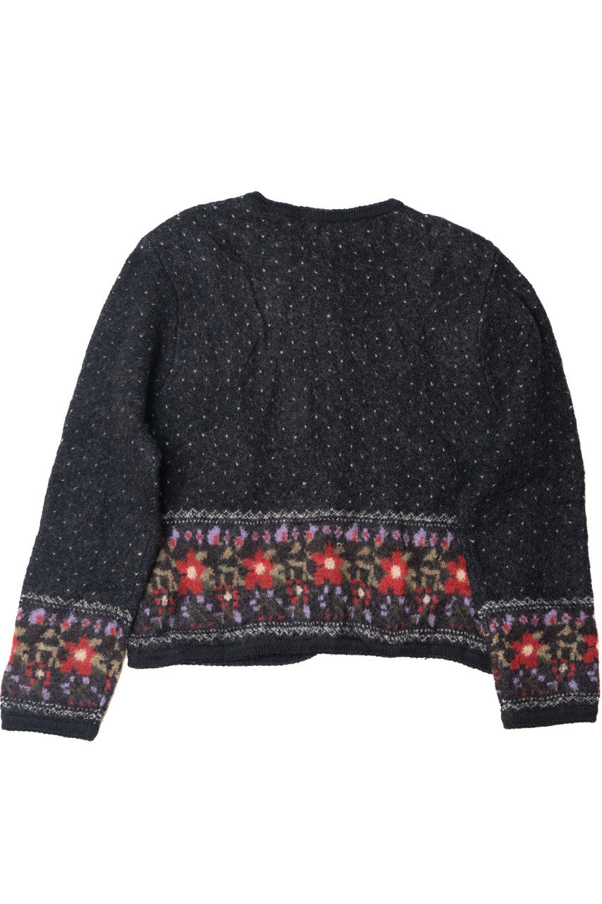 Vintage Swiss Dot Floral Tally-Ho Cardigan Sweater