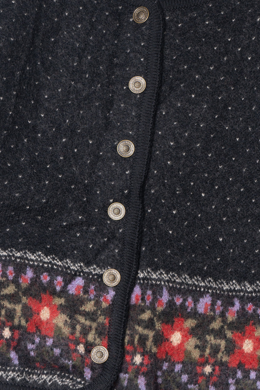 Vintage Swiss Dot Floral Tally-Ho Cardigan Sweater
