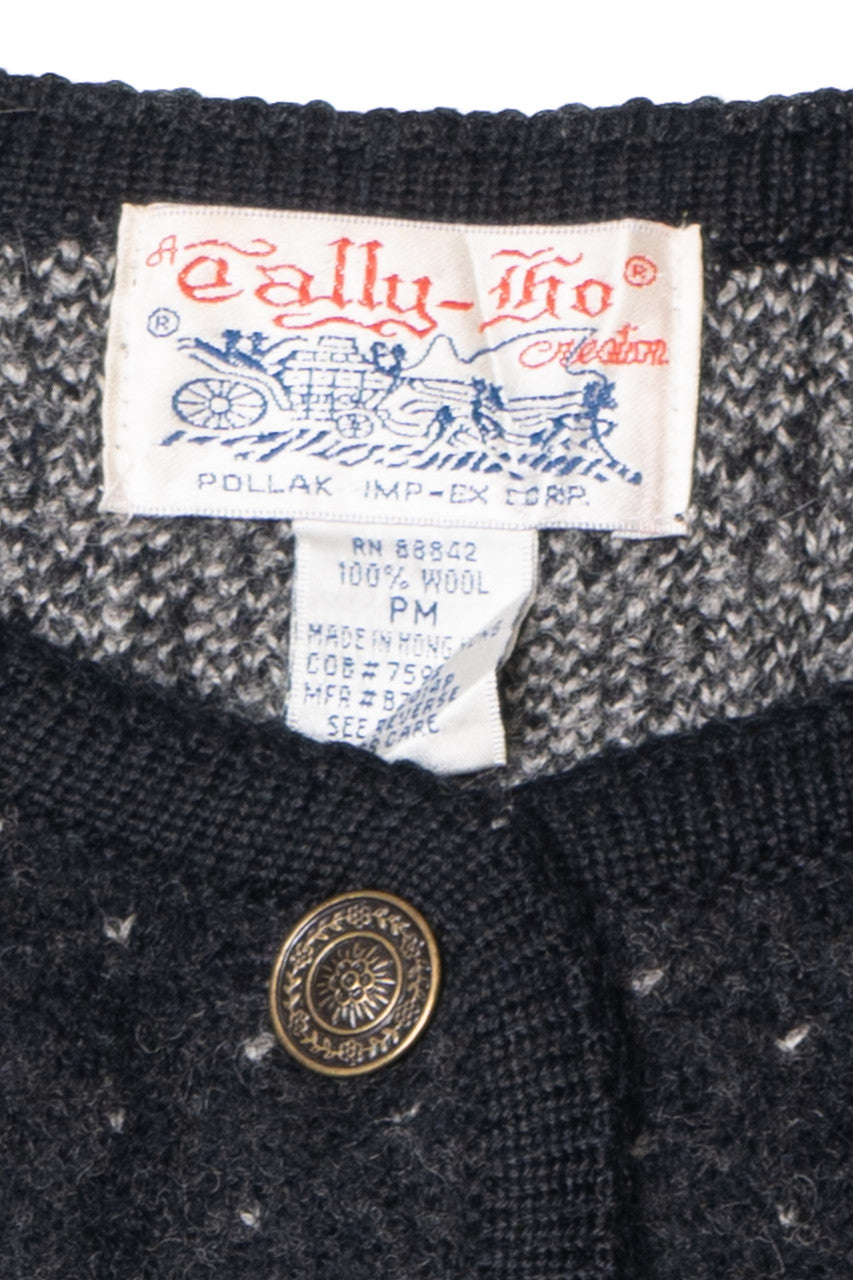 Vintage Swiss Dot Floral Tally-Ho Cardigan Sweater
