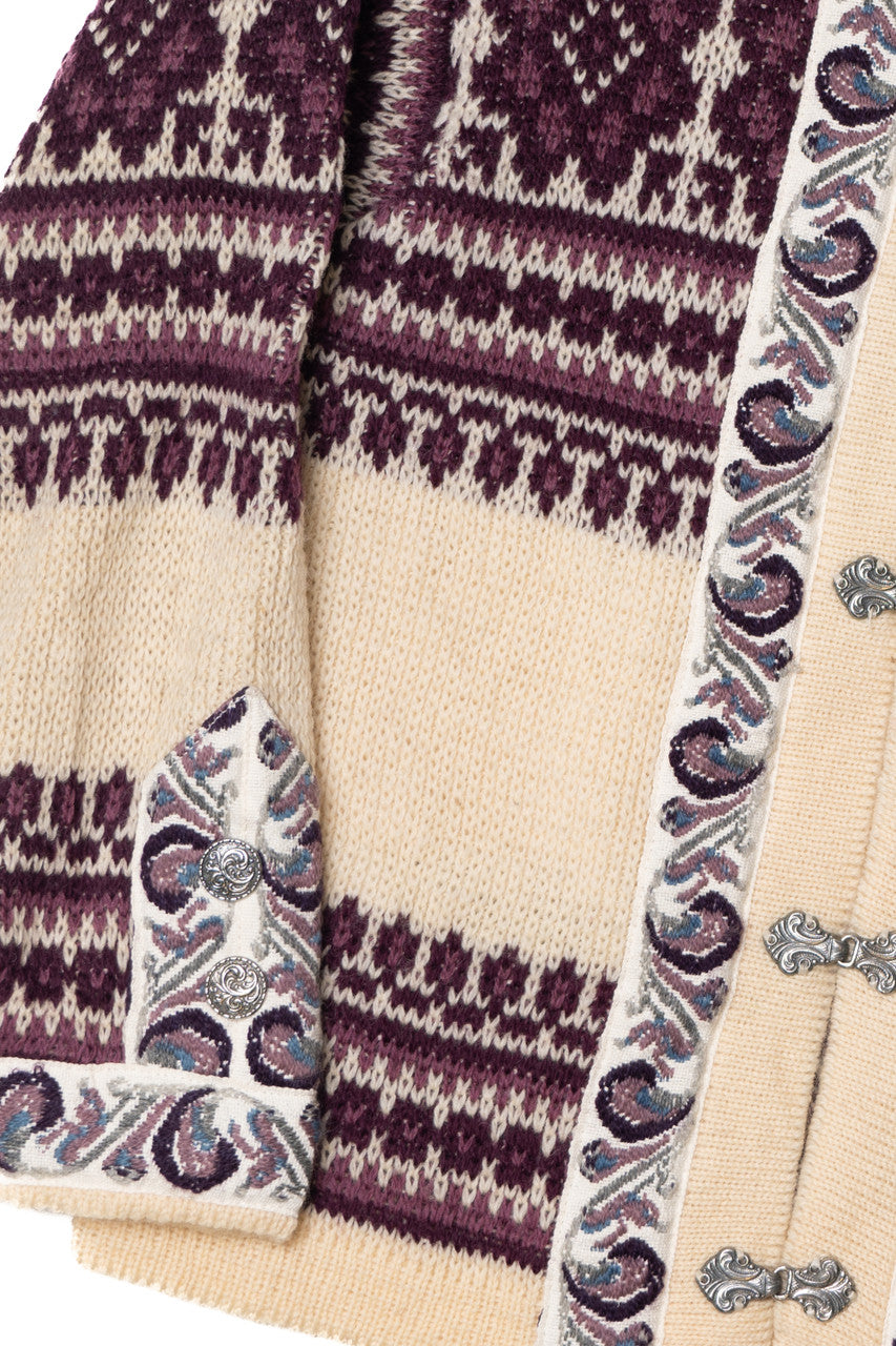 Vintage Ivory & Purple Knit Cardigan Sweater